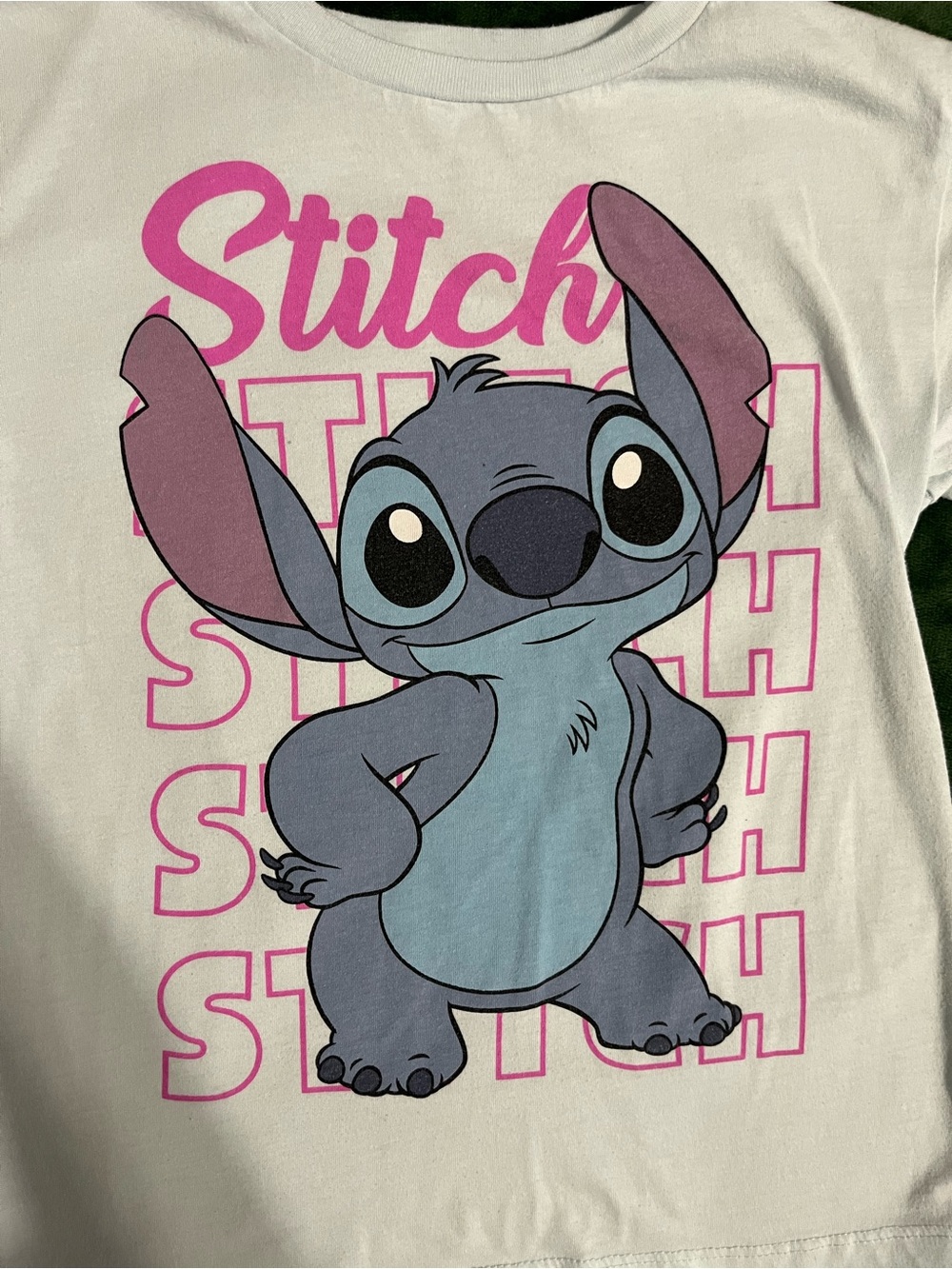 Disney Tee with Blue Stitch and Pink Lettering